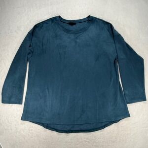 Joh Adi Classic Crew Neck Teal Blue Long Sleeve Top Pullover Tunic Womens Size L